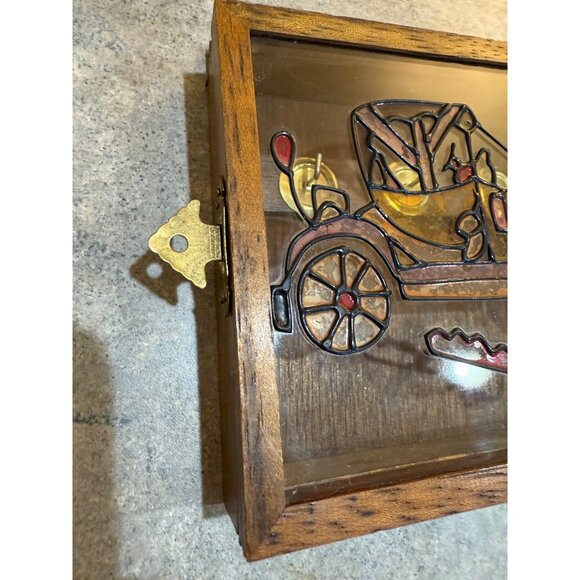 Wooden Key Holder Wall Mount VTG Stained Glass Antique Car Ford Model T Fob Trac - Picture 11 of 16